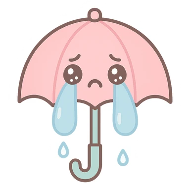 a cartoon umbrella crying, with big teardrops sticker
