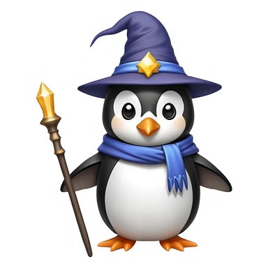 Penguin wearing a wizard hat and holding a magic wand sticker