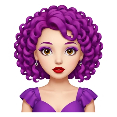 Fashion Model with Purple Curls, red dress sticker
