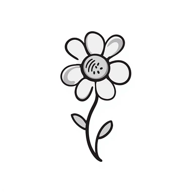 a single flower with petals, stem, and leaves in pastel colors dd9fb0, ffc6d3, a3bfc9, c4bee2, f1b091, detailed hand-drawn doodle style sticker