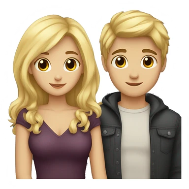 A blonde-haired girl and a dark-haired boy cuddling sticker
