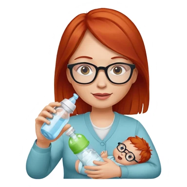 red lang haired woman with glasses with baby bottle sticker