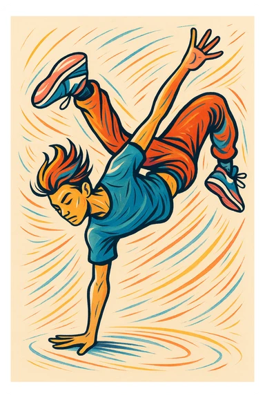 illustration of a person performing acrobatic moves, style 6 sticker