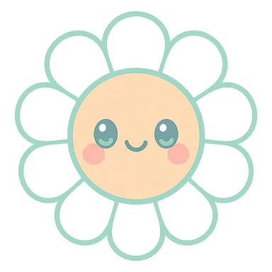 a daisy with a smiling face, cheerful and simple, kawaii style sticker