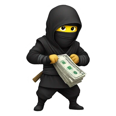 Ninja with stack os bills in mouth  sticker