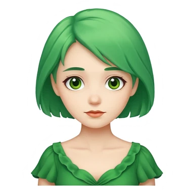 green dress old young lady, green hair. sticker