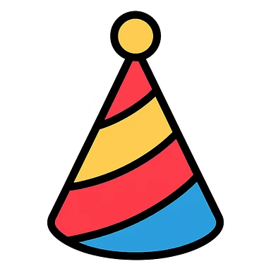 party hat with striped pattern, color icon style sticker