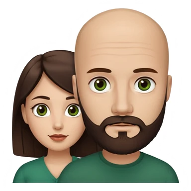 Man beard bald white dark green eyes, woman medium hair brown brown eyed latina they have different eye color man dark green woman dark brown sticker