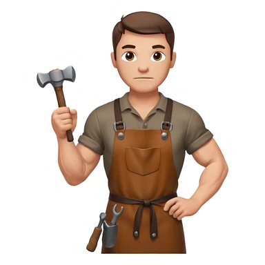 Emoji portrait of a Celtic blacksmith. Work clothes, muscular arms, holding a hammer and wearing a leather apron. sticker