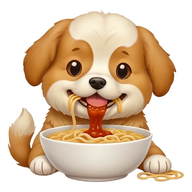 dog eating noodles  sticker