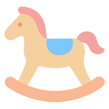rocking horse, color icon style, soft pastel colors, playful and friendly sticker