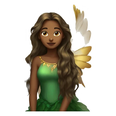 big wings, Beautiful, fairy, gold, brown, dark green, green, long hair sticker