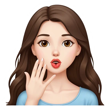  beautiful pale brunette girl with long hair sending an air kiss sticker