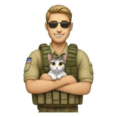 Israeli soldier with cat on his lap sticker
