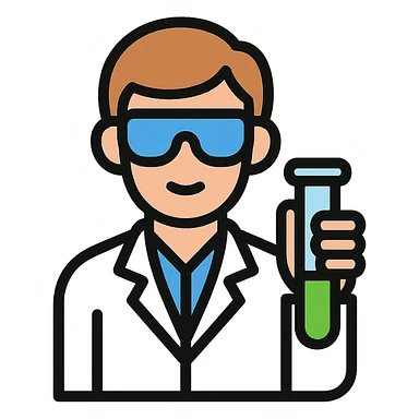 scientist icon with lab coat and test tube, clean and modern style sticker