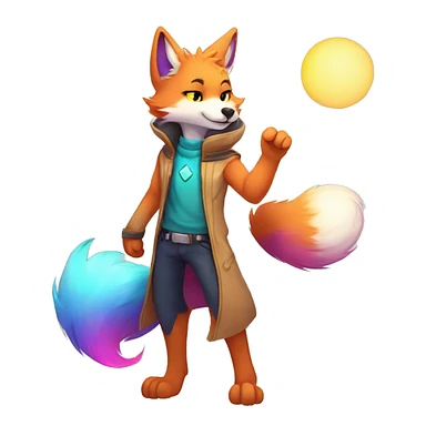 Colorful gradient-Sparkle-fox-wolf-cat-nebula-fursona anthropomorphic furry full body sticker