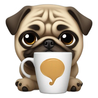 Pug in an important costume with a mug of coffee sticker