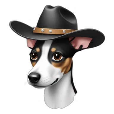 rat terrier wearing a cowboy hat (black and white) sticker