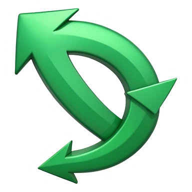 iOS-style 3D emoji: a glossy green arrow curving upward sticker
