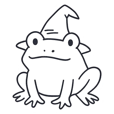 a frog with a wizard hat, hand drawn outlined icon style sticker