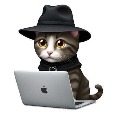 Cat using laptop wearing hat and black coat sticker