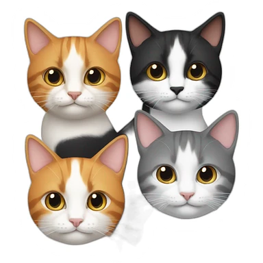 four cats one all black, one black and white, one ginger and white, one dark grey and white sticker