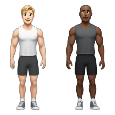 Full height Actively gesturing with hands Pale skinned Fit Man With the biceps and brown hair in dark gray Sleeveless Mike, black oversize sports shorts and white Sneakers sticker