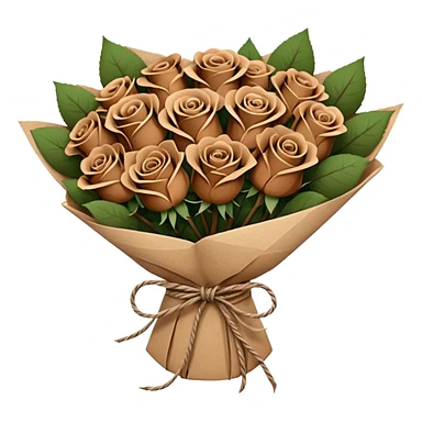 Bouquet of brown roses in a paper package sticker