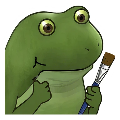 with brown afro, holding up a paint brush sticker