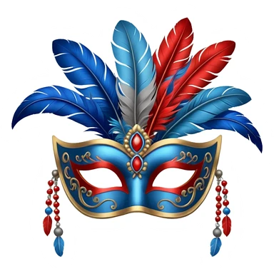 masquerade mask grey with blue and red feathers sticker