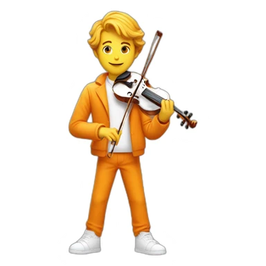 yellow-boy-with-white-jacket-and-orange-trousers-holding-in-his-hands-violin-and-paintbrush-behind-him-is-a-orange-sea sticker