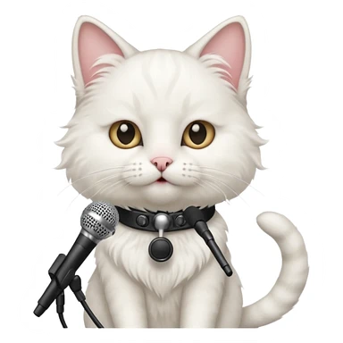 white cat holding microphone sticker