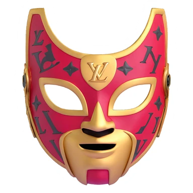 high fashion Louis Vuitton luchador mask with gold LV logos and luxury leather texture sticker