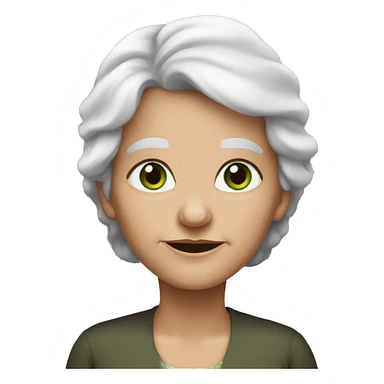 old woman, straight long salt and pepper hair, fair skin, green eyes sticker