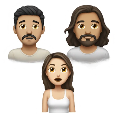 White girl and Mexican guy kissing . Girl has dark hair and guy has goatee sticker