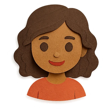 brown girl with wavy hair and brown eyes in paper craft style sticker