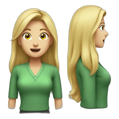 woman teacher long blonde hair green shirt no glasses yelling sticker