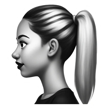 Side profile of a drawing of a girl with a black and white ponytail and pigmentation on her cheek with lips and a nose, all in black and white sticker