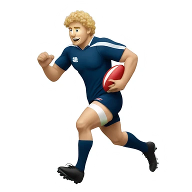 Rugby player that is a white guy with curly blonde hair and is runing with a rugby ball sticker