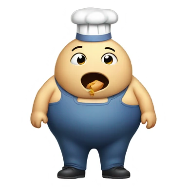 Overweight cartoon character with mouth and hands full of food sticker