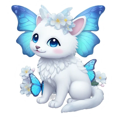 Edgy Cute Cool Kawaii gorgeous sparkly ethereal white fantasy animal with blue eyes sona with flowers and butterflies sticker