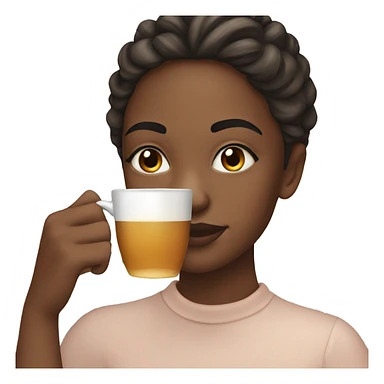 Girl sipping tea with back hair and brow eyes sticker