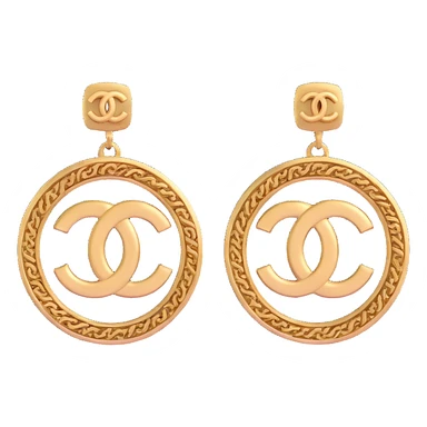 3D emoji-style vintage-inspired Chanel logo earrings, ornate and elegant sticker