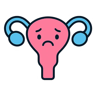 a sad uterus icon, flat design, blue and pink tones, suitable for health app sticker