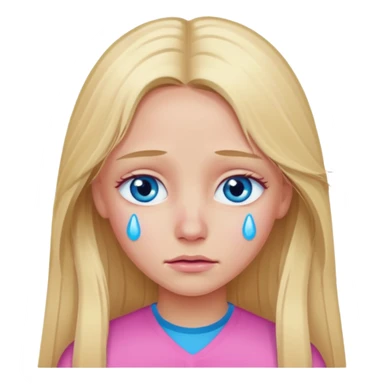 Blond long hair girl with blue eyes in pink with tears in eyes sticker