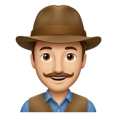 Justin Jeffre with brown hair and mustache and hat sticker