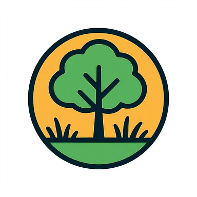 round logo featuring a tree with grass, frutiger-aero style, clean, modern, airy sticker