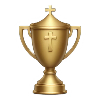 royal empty Christian trophy for the winner with a cross on royal background sticker