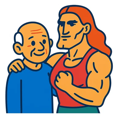 vieux chauve avec une femme musclée au menton gigachad sticker