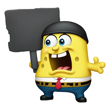Fat SpongeBob easing his hand up angrily and his mouth open in bikini bottom and is so fat that he can’t fit in the screen sticker